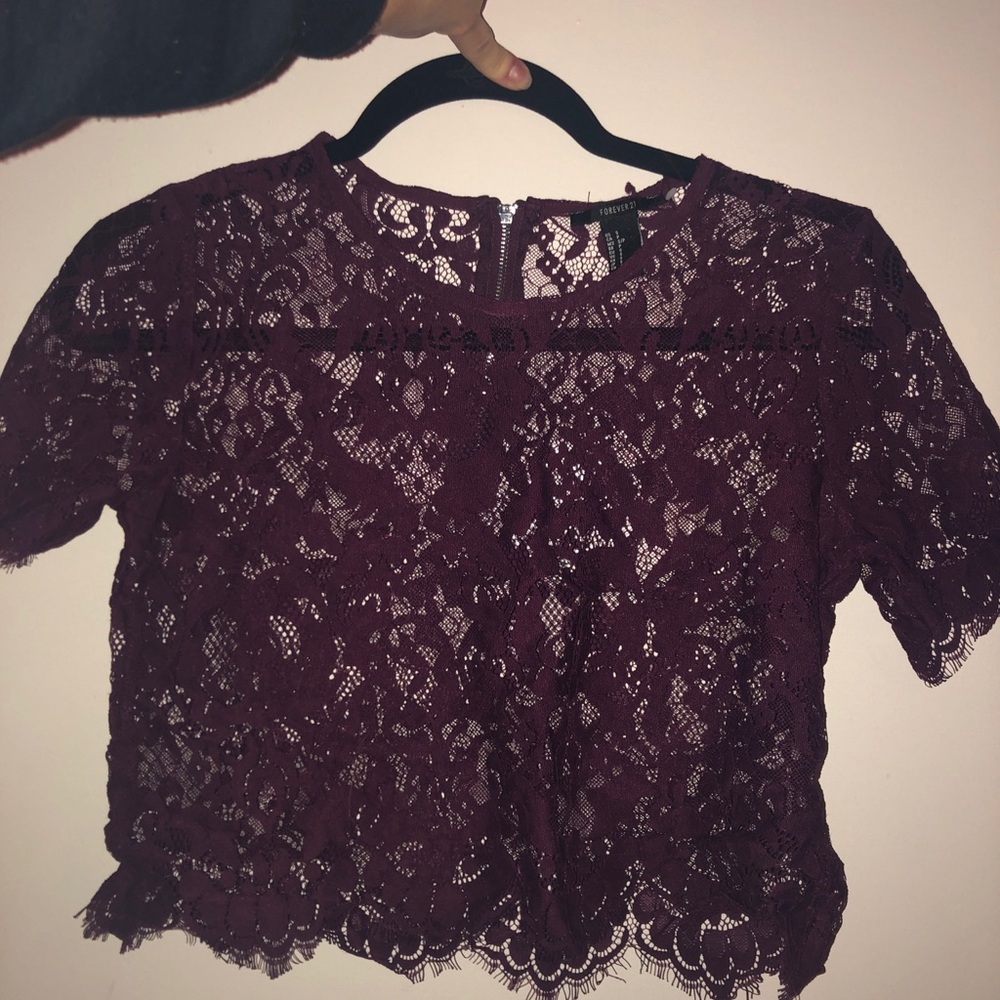 Burgundy lace crop top